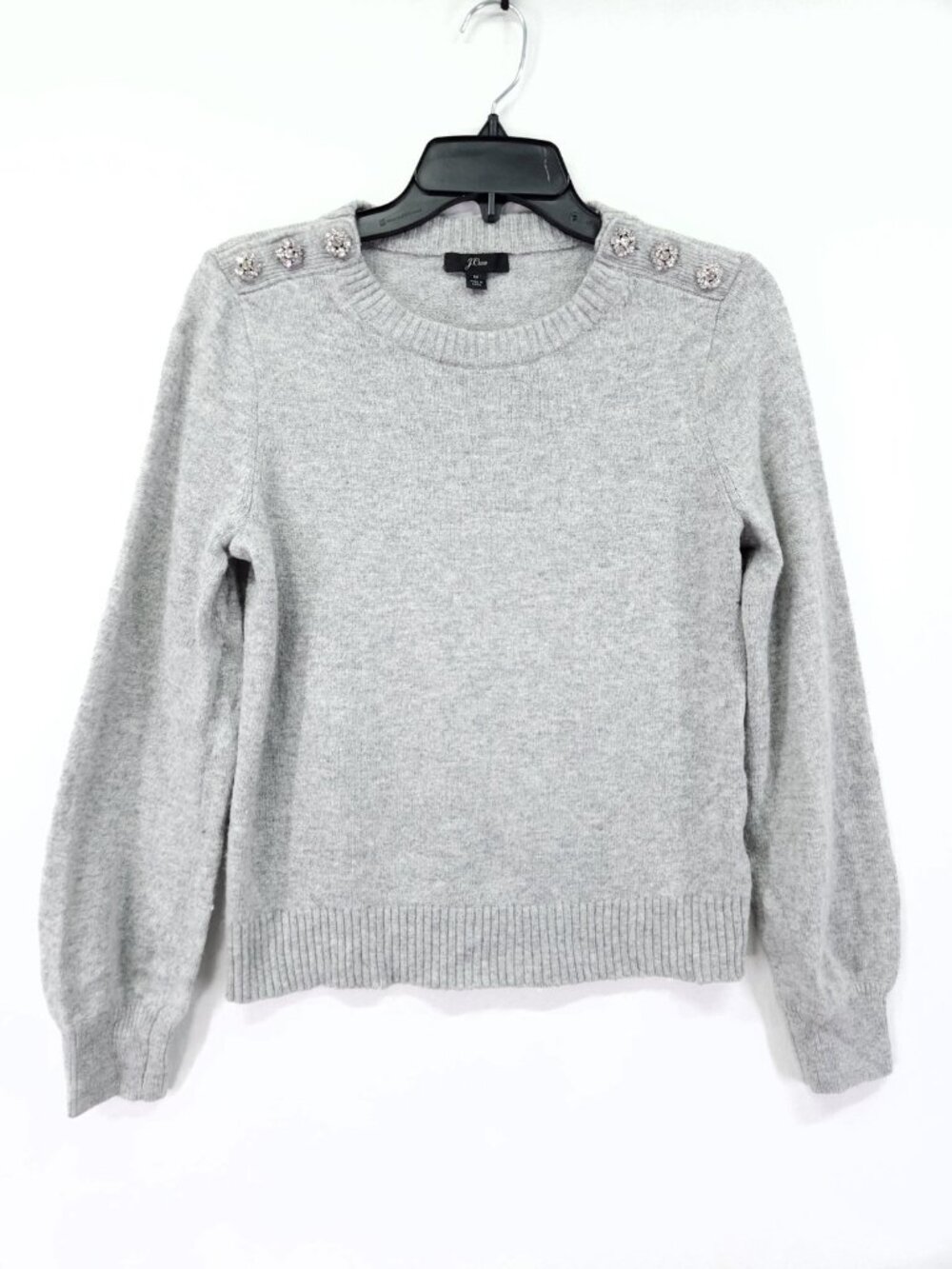 J Crew Merino Wool Blend Pullover Womens Medium Long Sleeve Jeweled Sweater